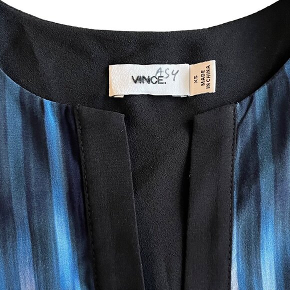 XS EUC Vince Silk Sleeveless Black Denim Blue Tie Dye Lined Summer Shift Dress - Picture 5 of 12